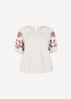 Floral Embroidered Peplum Top, Cream, large