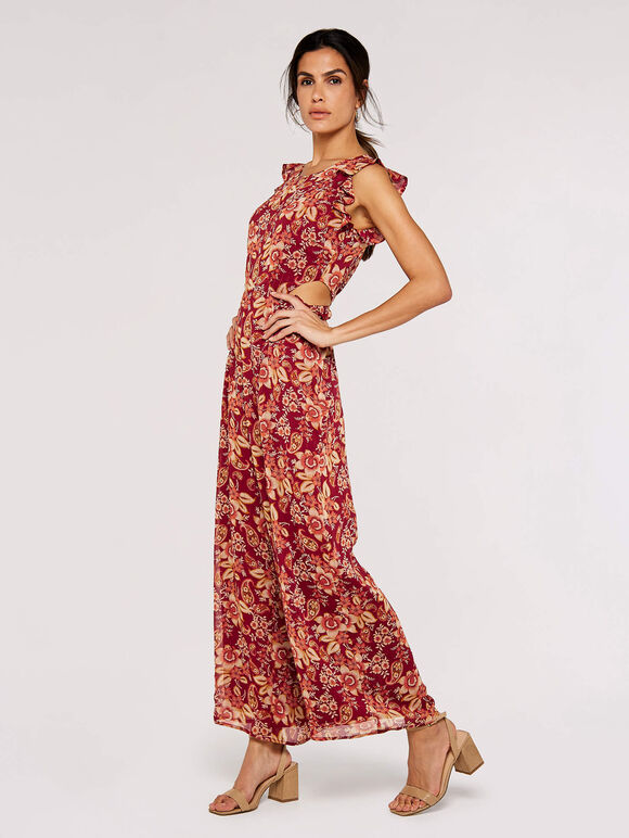 Paisley Lurex Jumpsuit, Red, large