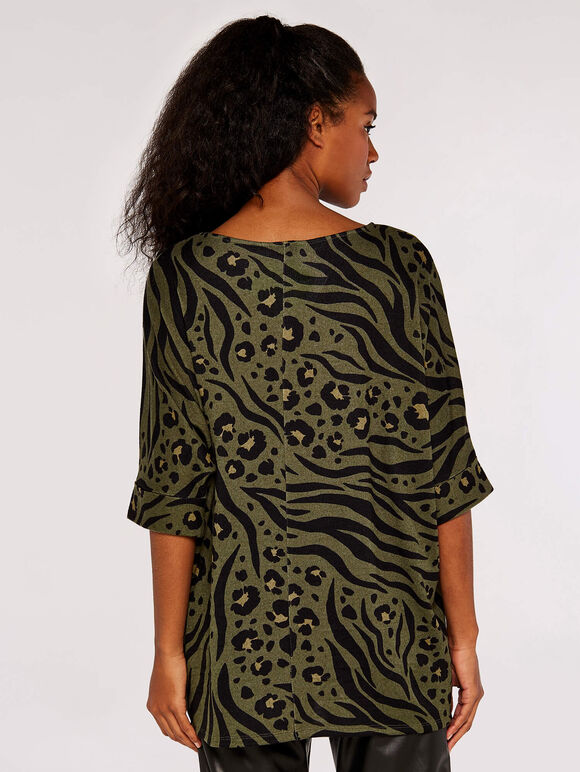 Zebra Leopard Batwing Top, Khaki, large