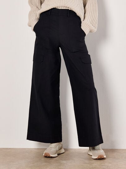 Wide Leg Cotton Cargo Trousers