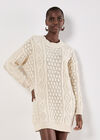 Cable Knit Oversized Jumper Mini Dress, Stone, large