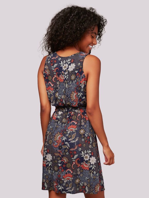 Indian Floral And Dots Print Dress, Navy, large