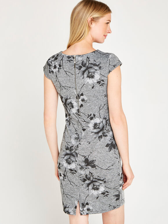 Grey Floral Vine Shift Dress, Grey, large