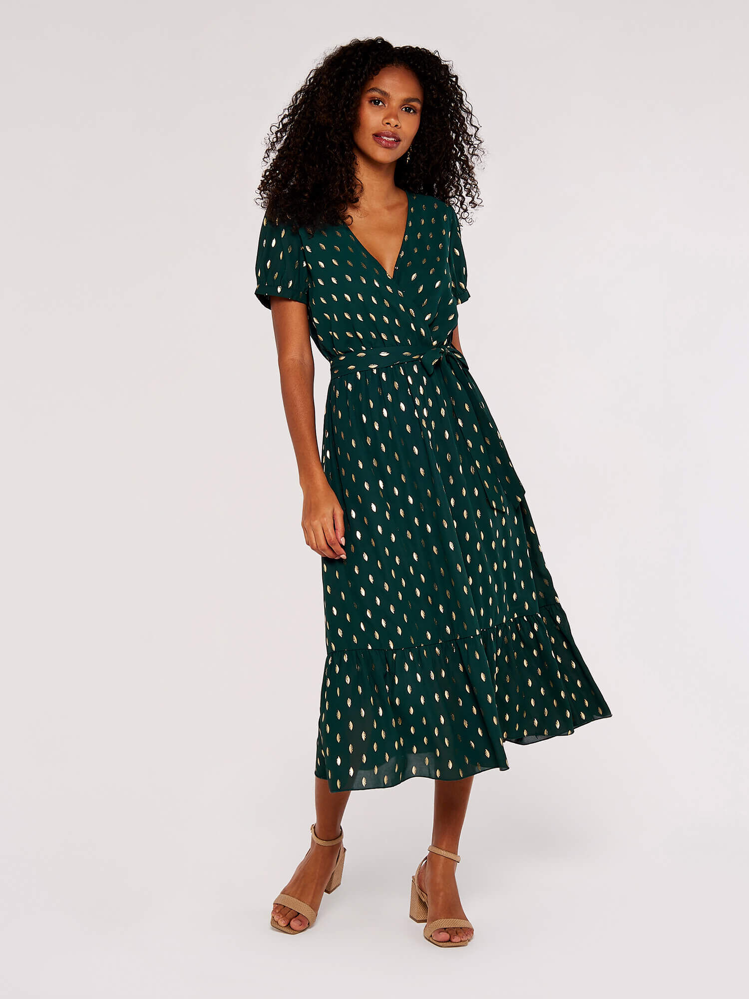 Green patterned midi dress clearance