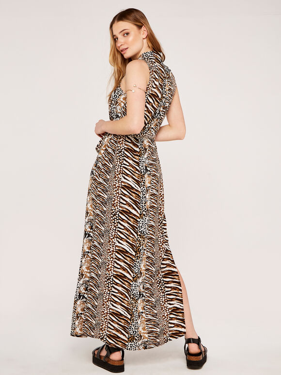 Multi Animal Maxi Dress, Brown, large