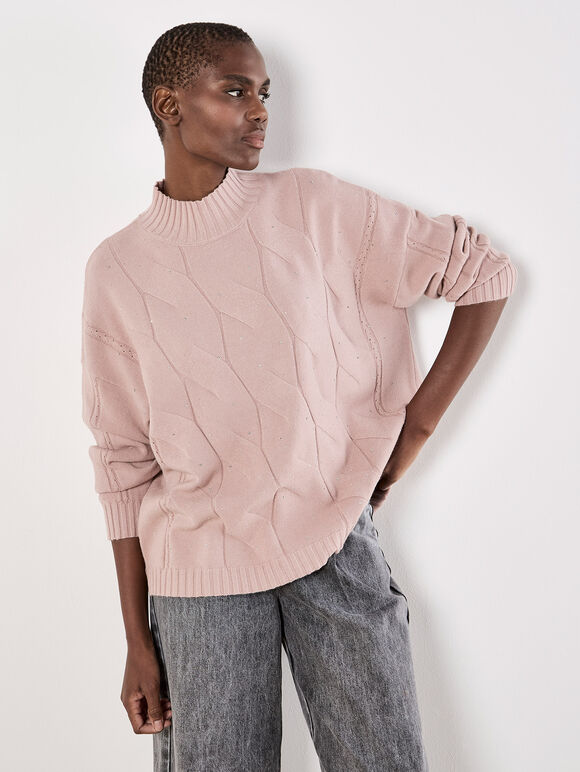 Rhinestone Embellished Fine Knit Jumper, Pink, large