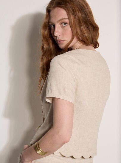Linen Blend Tie-Up Top
