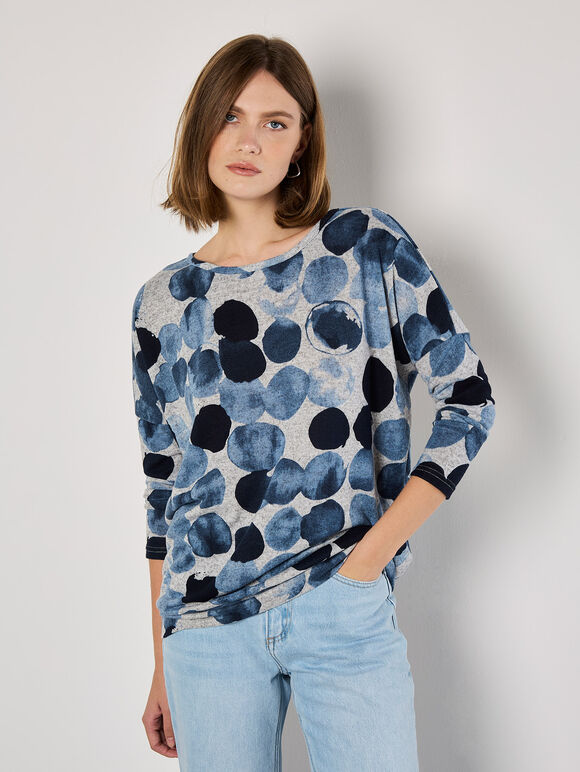 Abstract Circles Oversized Top, Navy, large