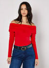 Jersey Bardot Top, Red, large