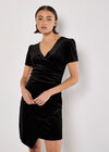Velvet Ruched Bodycon Mini Dress, Black, large
