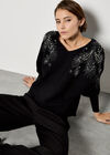 Diamante Feather Jumper, Black, large