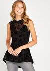 Floral Peplum Top, Black, large