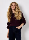 Cable Stripe Batwing Aran Jumper, Purple, large