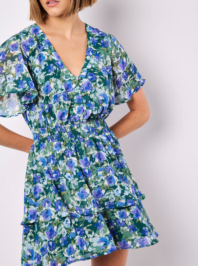 Watercolour Floral Chiffon Mini Dress