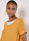 Slub Shimmer Tunic Mini Dress, Mustard, large