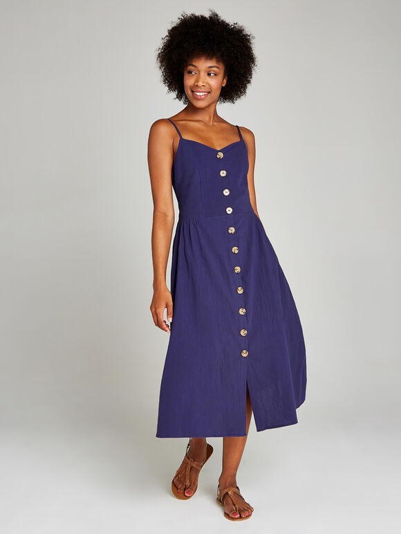 Button Down Midi Dress, Blue, large