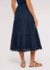 Broderie Tiered Midi Skirt, Navy, large