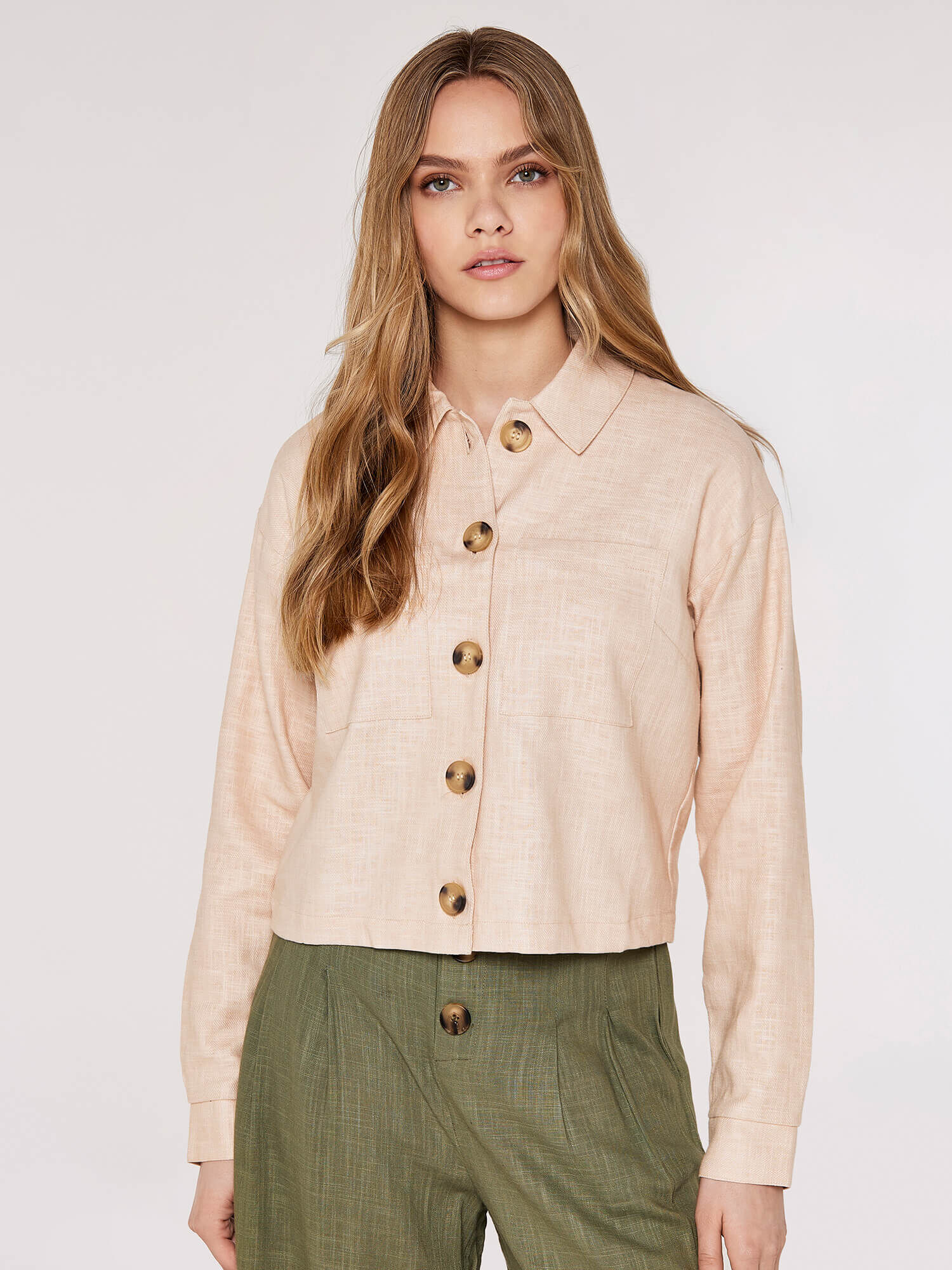 Linen Crop Jacket Apricot Clothing
