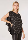 Asymmetrical Gold Foil Cape Top, Black, large