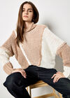 Colour Block Cable Chunky Knit Jumper, Brown, large