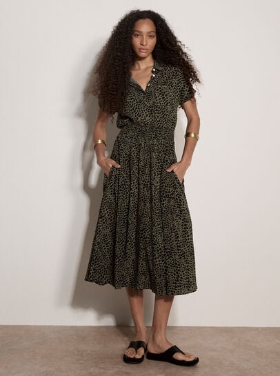 Animal Spot Print Shirt Midi Dress