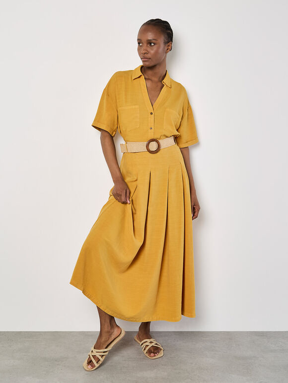 Open Collar Cropped Shirt, Mustard, large