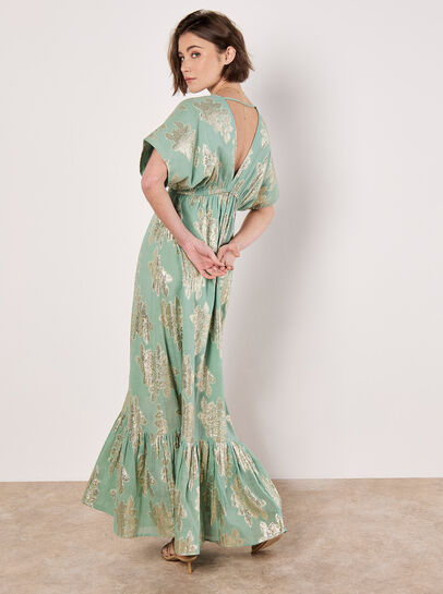 Gold Foil Floral Maxi Dress