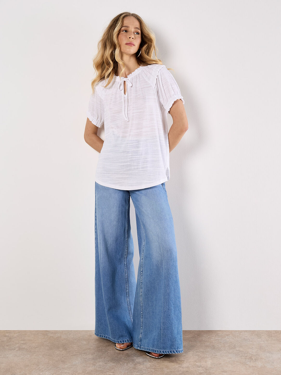 Image of Ruffle Detail Jersey T-Shirt