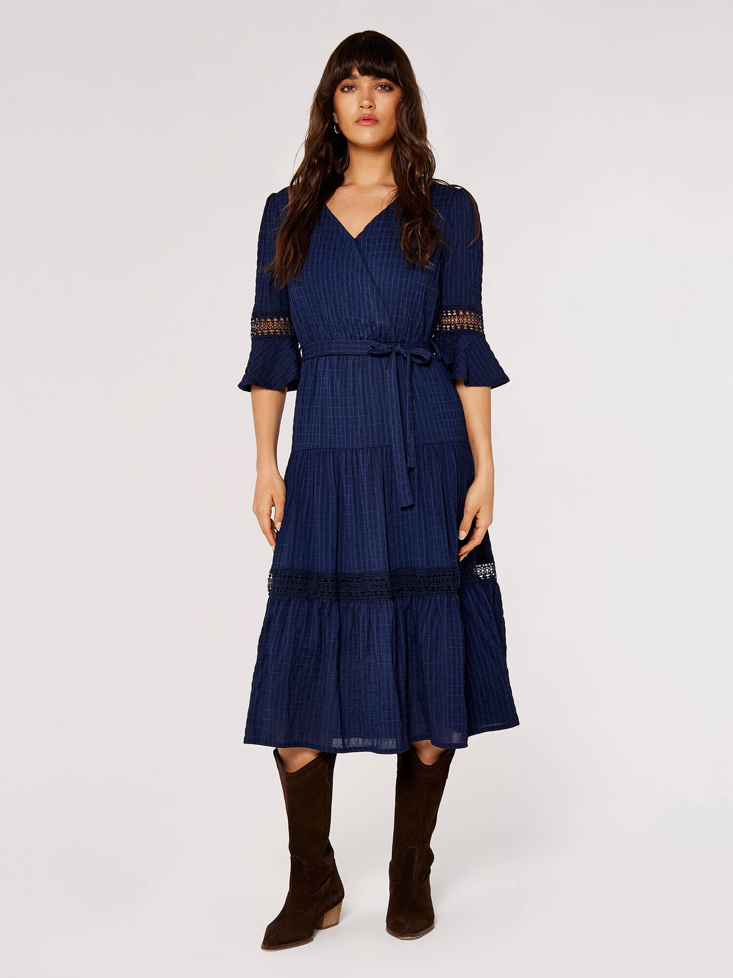 Self Check Crochet Midi Dress Apricot Clothing