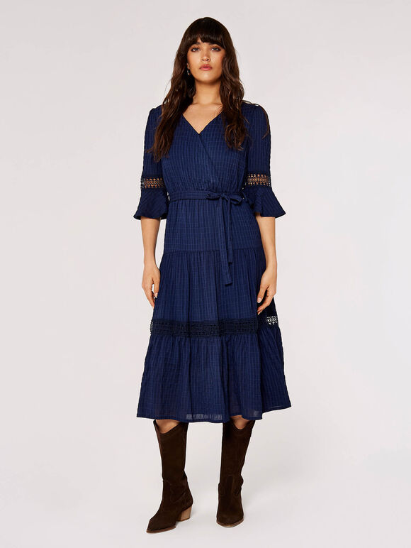 Self Check Crochet Midi Dress, Navy, large
