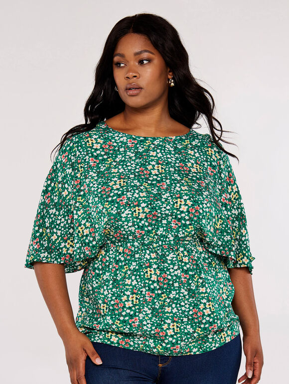 Ditsy Angel Sleeve Top, Green, large