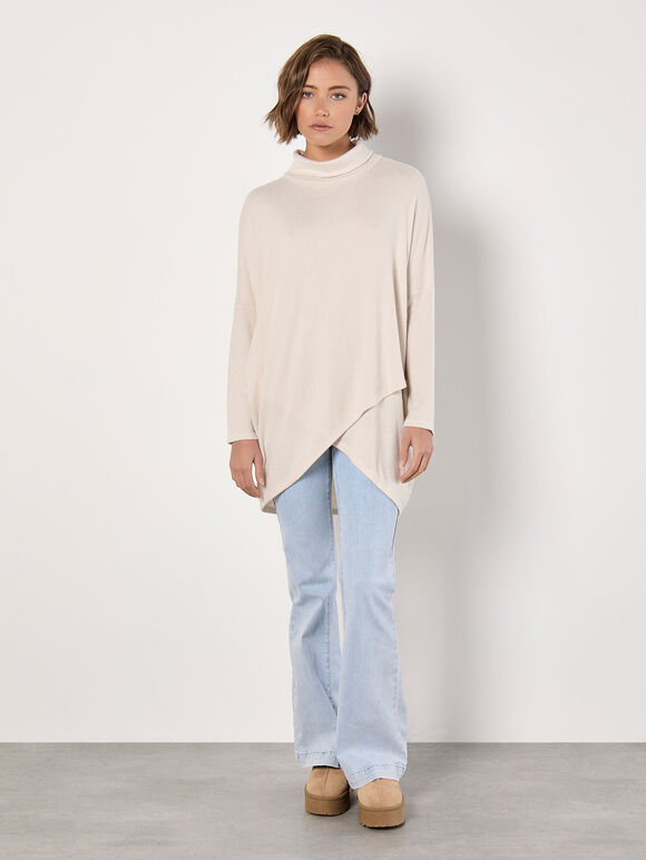 Soft Touch Wrap Tunic Top, Stone, large