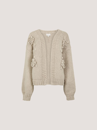 Rose Applique Chunky Knit Cardigan