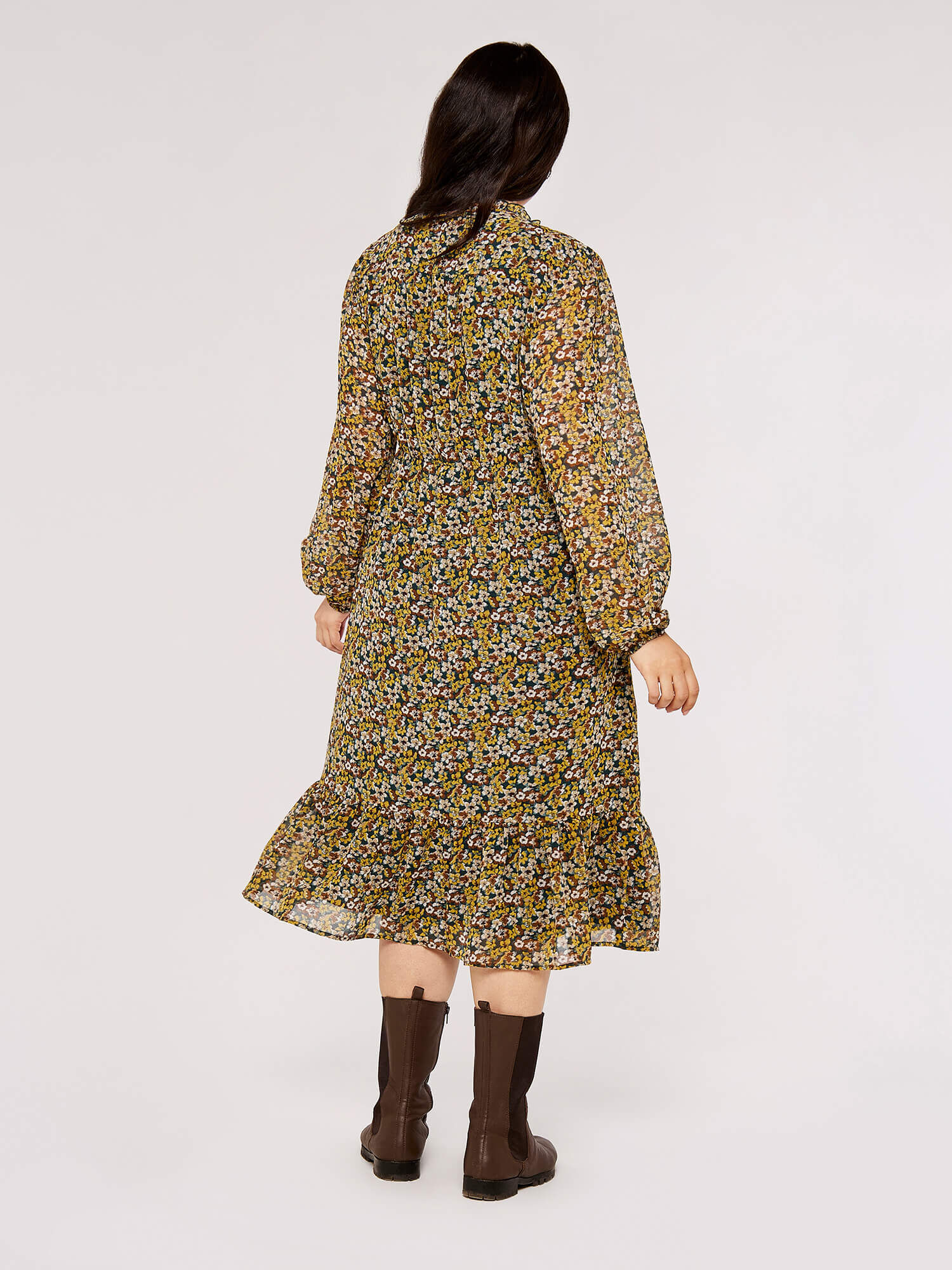 Curve Ditsy Ruffle Midi Dress Apricot Clothing