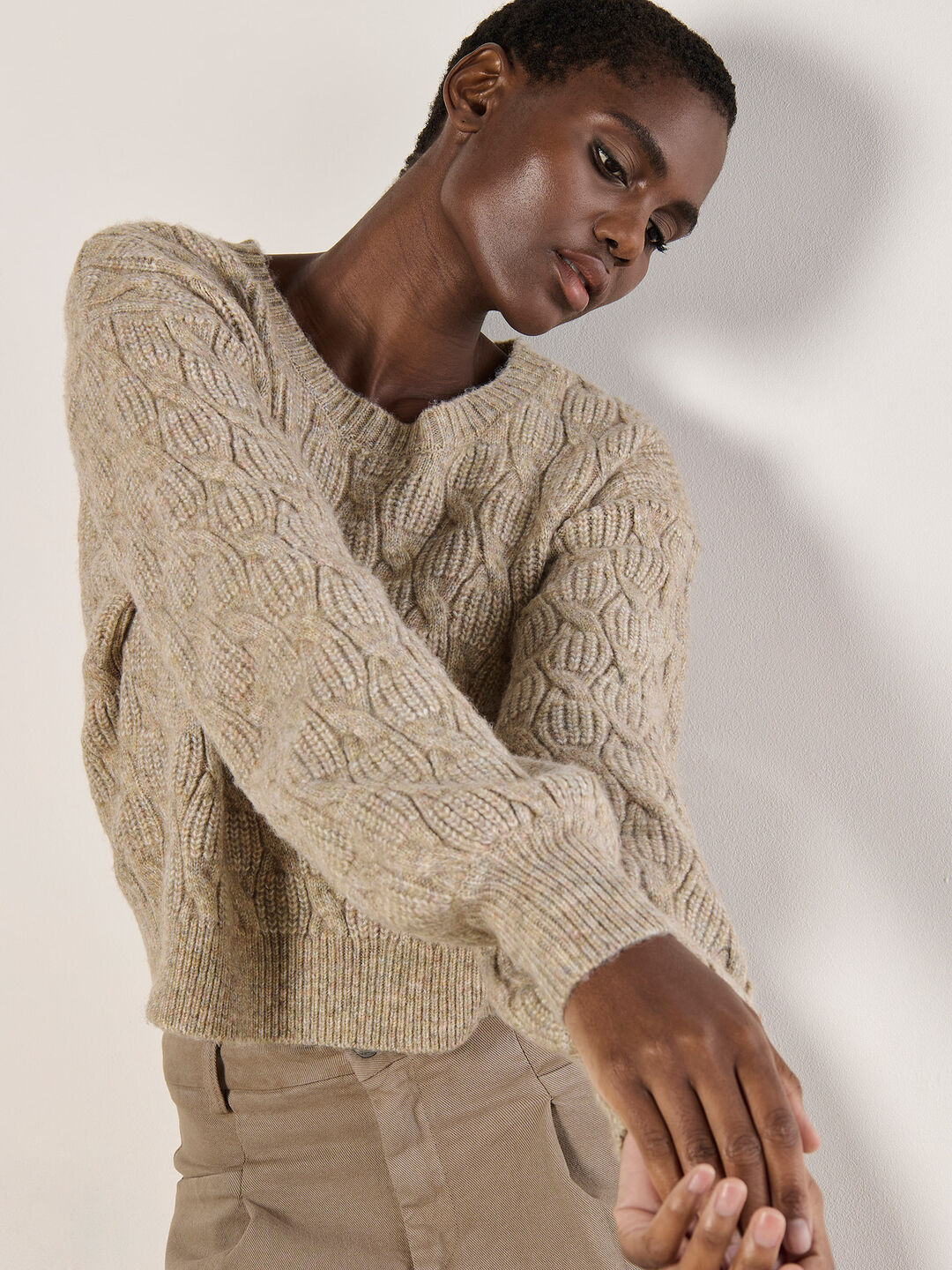 Image of Flecked Braid Cable Knit Jumper