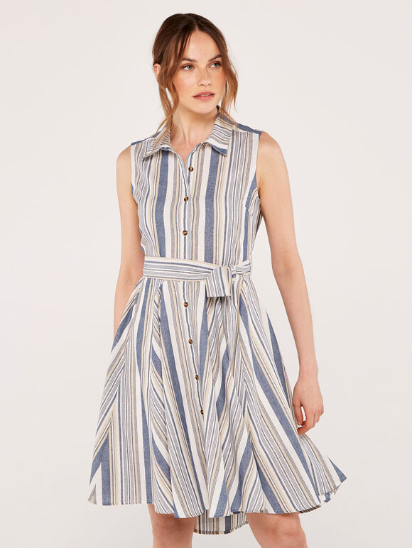 Engineered Stripe Dress, Navy, large
