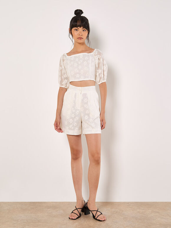 Daisy Mesh Shorts, Cream, large