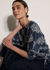 Textured Check Ruched Batwing Top, Navy, large
