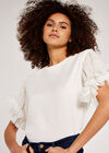 Tulle Sleeve Top, White, large