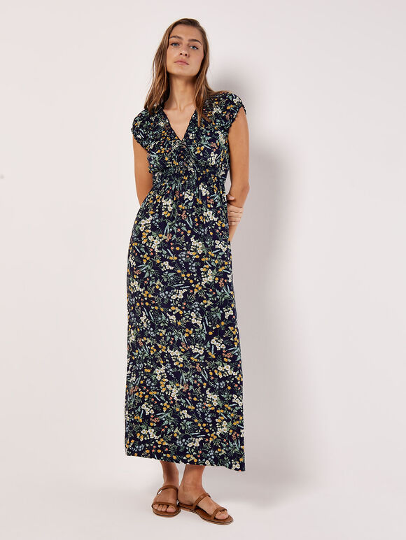 Ditsy Botanical Floral Maxi Dress, Navy, large