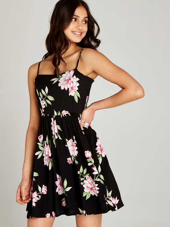 Black  Floral Cami Dress, Black, large