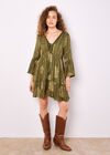 Paisley Shimmer Mini Dress, Khaki, large