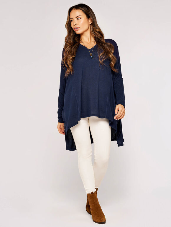 Oversized Soft Touch Top, Navy, large