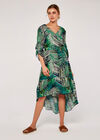 Tropical Leaf Ruffle Dress, Navy, large