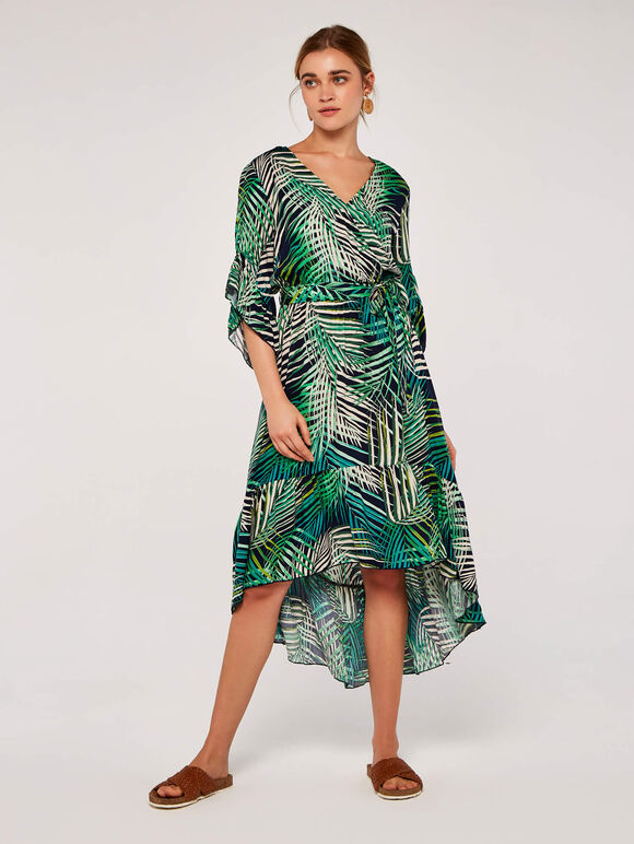 Tropical Leaf Ruffle Dress, Navy, large