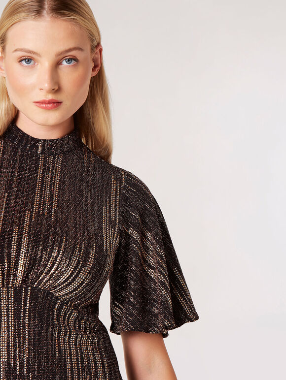 Metallic Sparkle Mini Dress, Brown, large