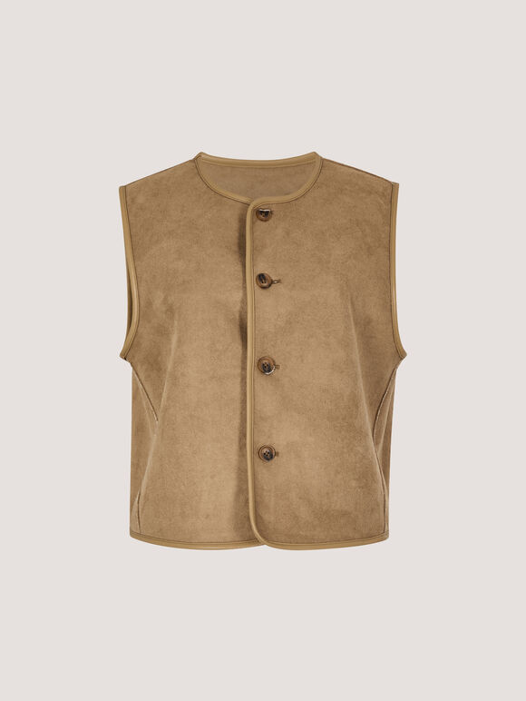 Reversible Borg Suede Gilet, Brown, large