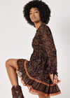 Paisley Ruffle Mini Dress, Black, large