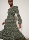 Floral Print Ruffle Midi Dress, Green, large
