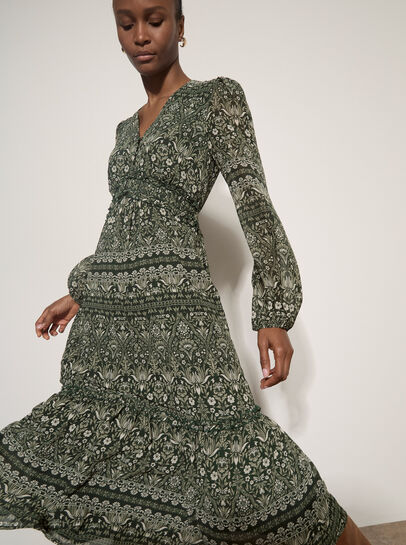 Floral Print Ruffle Midi Dress